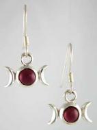 Garnet Triple Moon Earrings