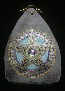 Celtic Golden Pentagram with Blue Slate