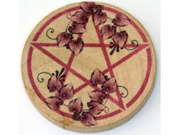 Pentagram & Leaves Wooden Altar Tile
